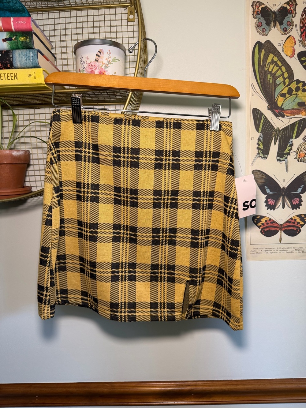SO Yellow and Black Plaid Mini Skirt